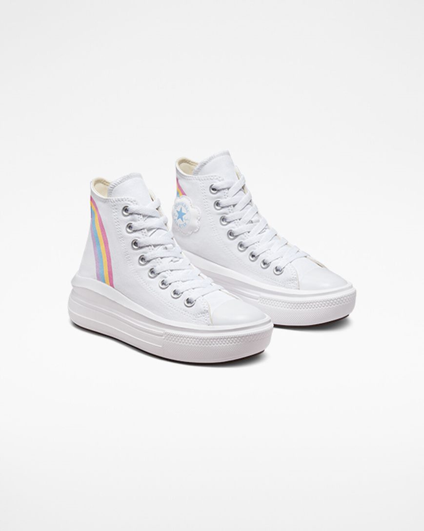 Zapatos Plataforma Converse Chuck Taylor All Star Move Rainbow Cloud Altas Niña Blancas Azules Rosas | PE E7PW0L